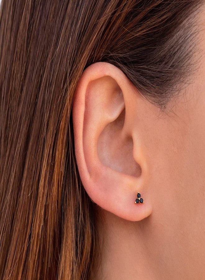EPIRORA Sterling Silver Stud Earrings for Women- 3 Pairs Hypoallergenic White Gold Plated Small Cubic Zirconia Flower Cartilage Earring Set (3mm/4mm/5mm), Black - Image 2